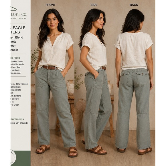 American Eagle Outfitters Pants - American Eagle Womens 6 Linen Blend Utility Pants Sage Green Relaxed Straight